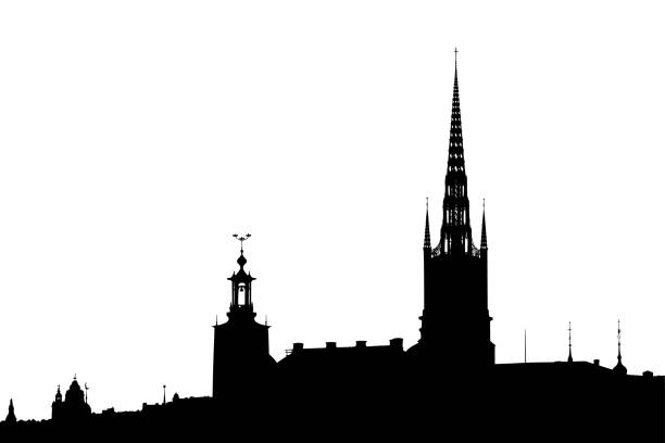 ilustracja tła panoramy sztokholmu - silhouette city town stockholm stock illustrations