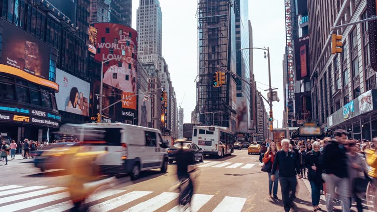Crowd of Pedestrian and tourist walking at Times Square, Manhattan, New York City, United States, 4k time lapse clip