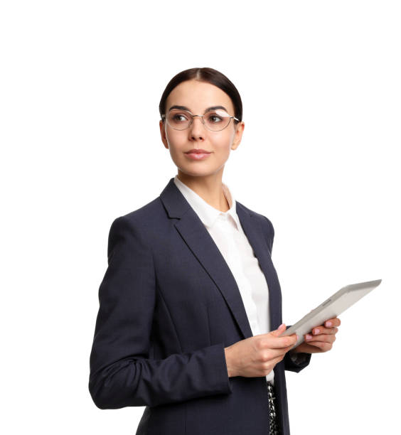 Young businesswoman with tablet on white background Young businesswoman with tablet on white background isolated businesswoman isolated on white beauty stock pictures, royalty-free photos & images