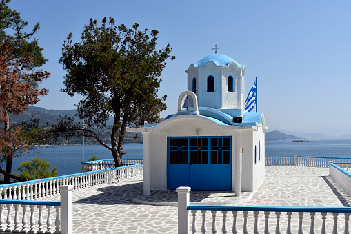 Greece, orthodox chapel in Iraklitsa on mediterranean sea