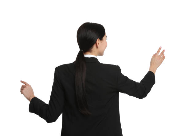 istock Young businesswoman in suit on white background 1336653377