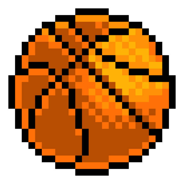 Basketball Ball Pixel Art Sports Game Icon A basketball ball eight bit retro video game style pixel art sports icon basketball ball illustrations stock illustrations
