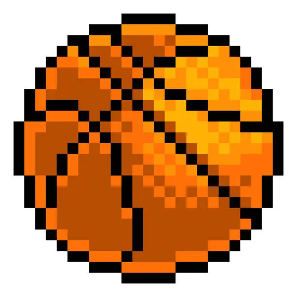 Vector illustration of Basketball Ball Pixel Art Sports Game Icon