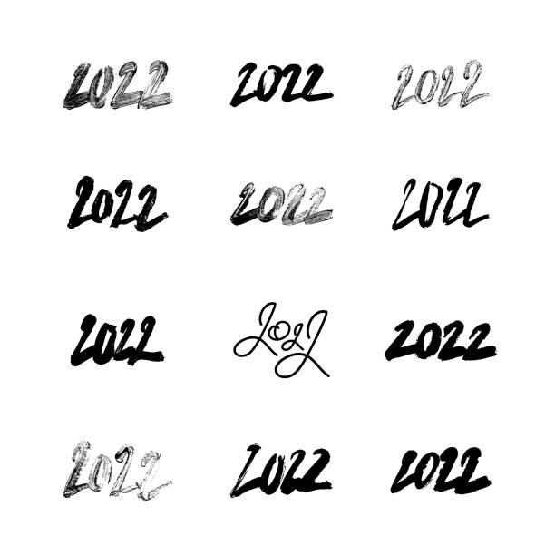 istock Set of vector lettering number 2022. Black textured brush strokes on white background. Unique lettering. Merry Christmas and Happy New Year! 1336655210