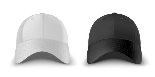 biało-czarna czapka z daszkiem z przodu realistyczny szablon wektorowy. - baseball cap hat merchandise nature stock illustrations