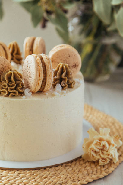 Oat cake with coffee cream stock photo