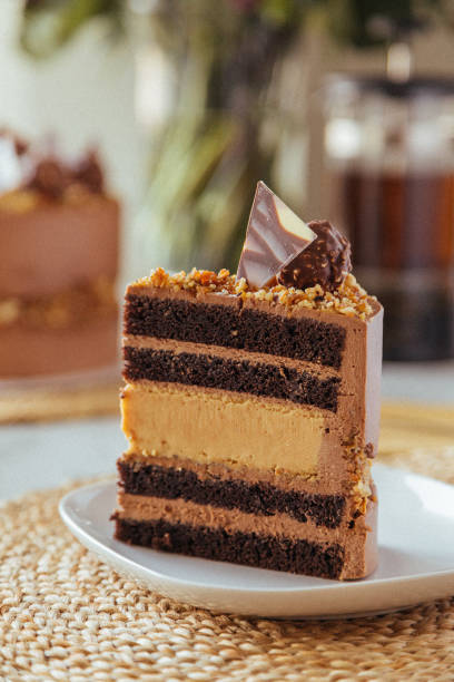 bolo de chocolate - gateaux cake birthday decorating - fotografias e filmes do acervo