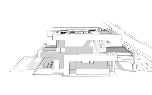 istock 3d rendering of modern house in luxurious style black line on white background 1336661197