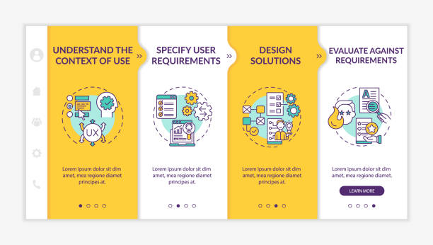 User centered design onboarding vector template User centered design onboarding vector template. Responsive mobile website with icons. Web page walkthrough 4 step screens. Understand context of use color concept with linear illustrations in the center stock illustrations