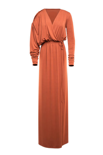 Orange dress isolated in white background, invisible mannequin