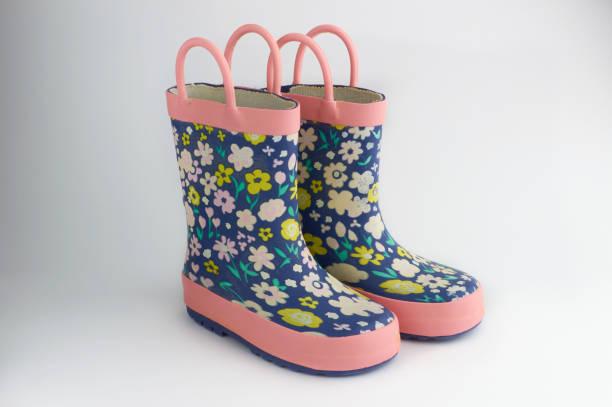 Floral kids rain rubber boots isolated on a white background