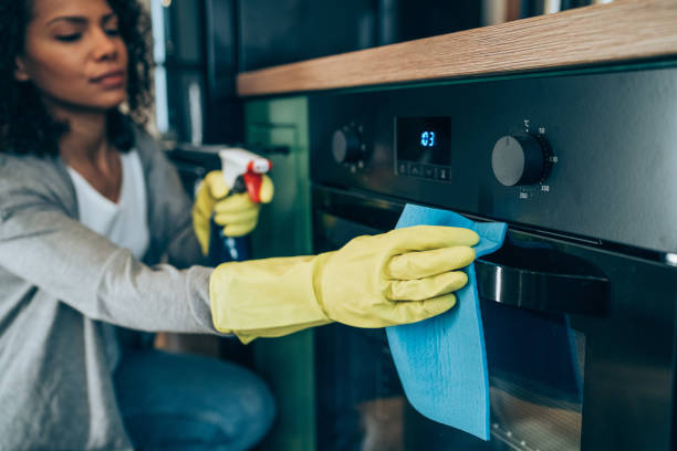 istock Woman wiping surface at home. 1336668991