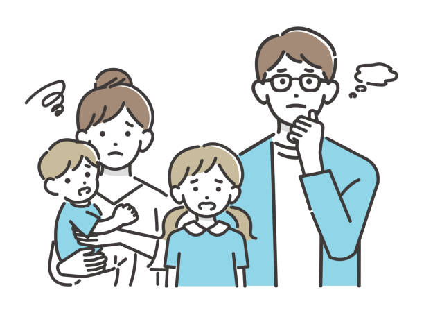 vector illustration material of young family with troubled face / simple / child / couple - 皺眉頭 插圖 幅插畫檔、美工圖案、卡通及圖標