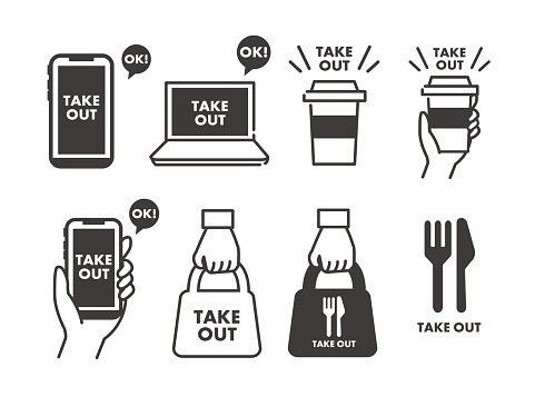 Take-out and take-out vector illustration material / TAKEOUT / bag to order on the Internet