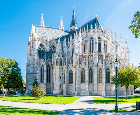 The Votivkirche (Votive Church) in Vienna in a lovely summer cloudless day.