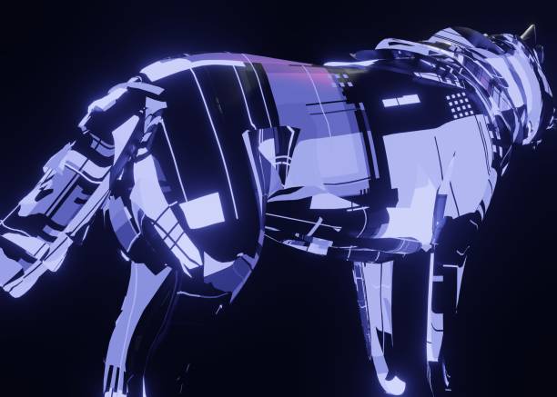 istock 3d rendering of a futuristic mechanical Wolf in a dark black background 1336674019