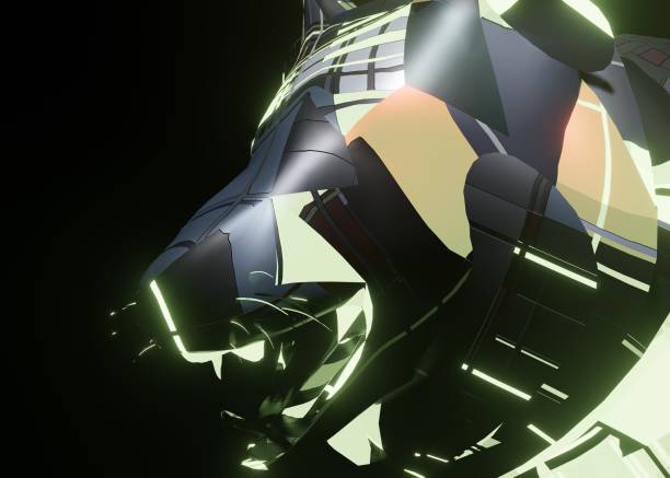 istock 3d rendering of a futuristic mechanical Wolf in a dark black background 1336674041