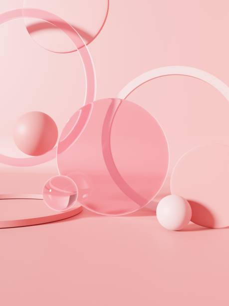 istock 3D Rendering Studio Shot Product Display Background with Transparent Pink Spheres, Plates and Rings for Beauty or Skincare Products. 1336677172