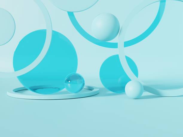 istock 3D Rendering Studio Shot Product Display Background with Transparent Blue Spheres, Plates and Rings for Beauty or Skincare Products. 1336677267