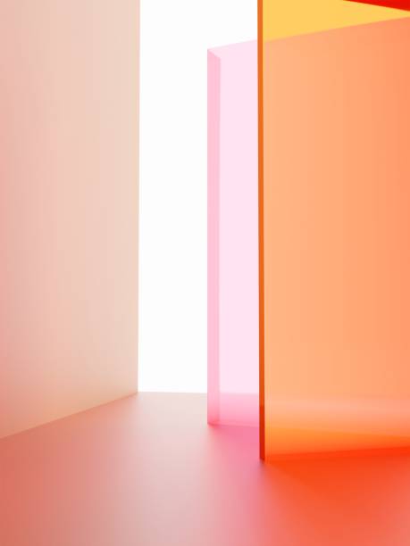 istock 3D Rendering Studio Shot Vibrant or Neon Pink and Orange Transparent Acrylic Board Overlapping Background for Fashion, Cosmetics and Trendy Products. 1336677308