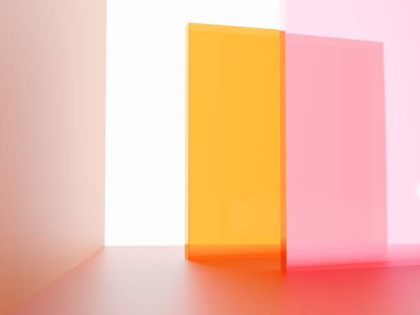 istock 3D Rendering Studio Shot Vibrant or Neon Pink and Orange Transparent Acrylic Board Overlapping Background for Fashion, Cosmetics and Trendy Products. 1336677313