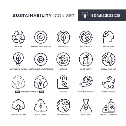 19 Sustainability Icons - Editable Stroke - Easy to edit and customize - You can easily customize the stroke width