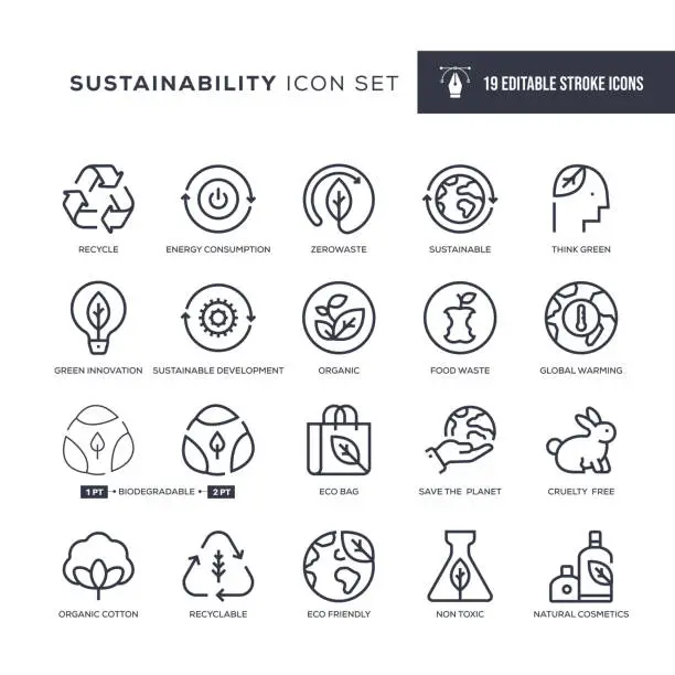 Vector illustration of Sustainability Editable Stroke Line Icons