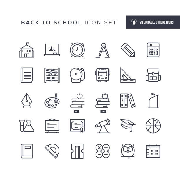 назад в школу редактируемые значки линий штриха - text animal owl icon set stock illustrations