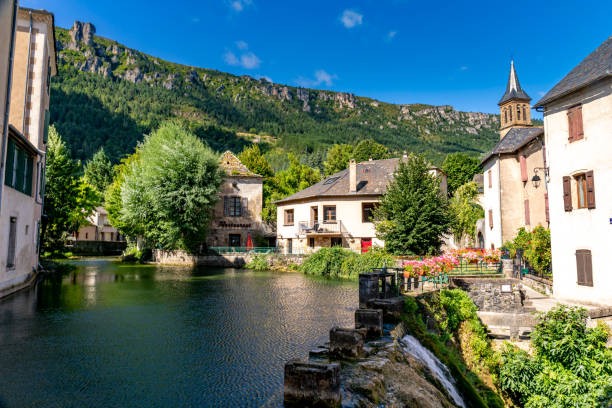 Village of Florac-Trois-Rivières, Lozère, Massif Central, France stock photo