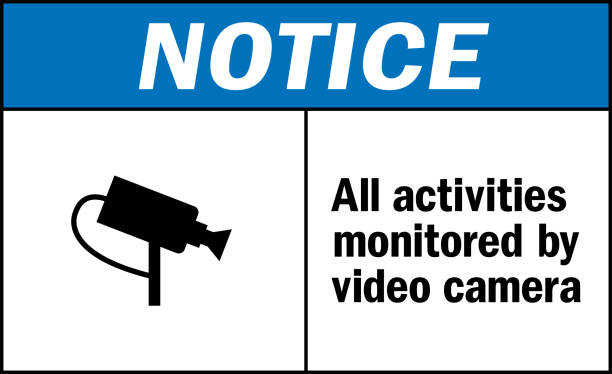 All activities monitored by video camera notice sign. All activities monitored by video camera notice sign. Security signs and symbols. surveillance camera sign stock illustrations