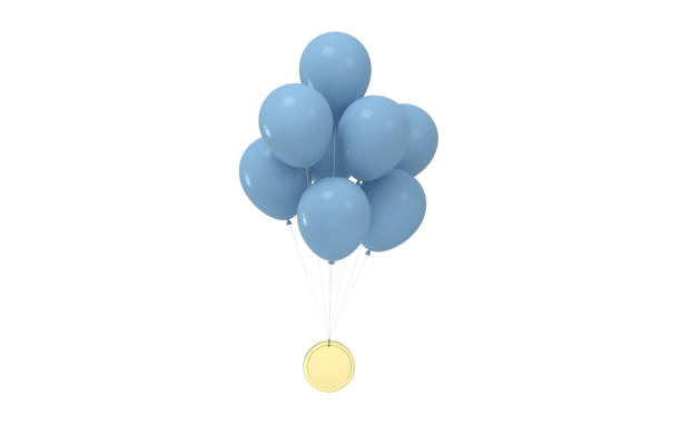 Balloons and gold coin with white background, 3d rendering.