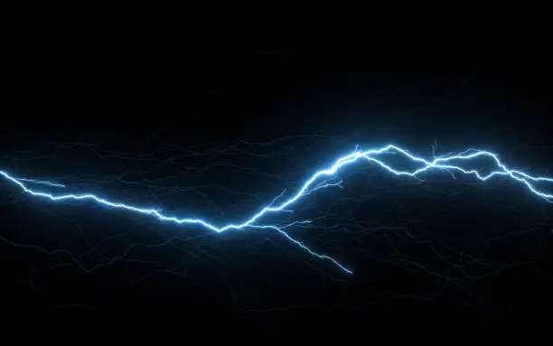 Photo of Lightning with black background, 3d rendering.