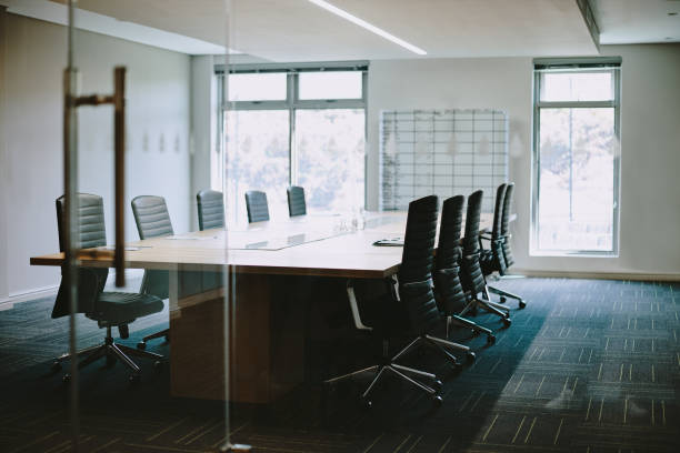 istock Shot of an empty boardroom at work 1336695581