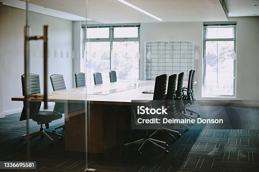 istock Shot of an empty boardroom at work 1336695581