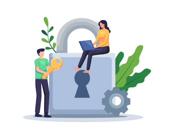 ilustracja koncepcji ochrony danych - secrecy lock locking safe stock illustrations