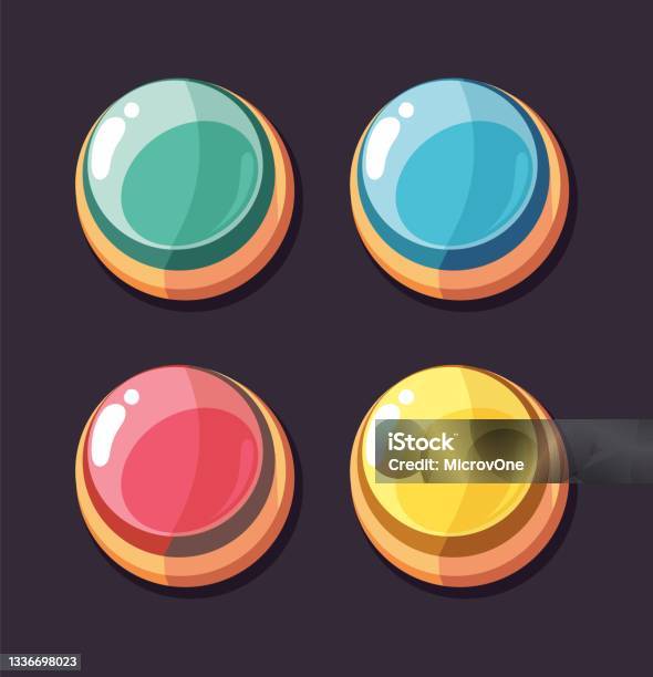 Round Interface Buttons Cartoon Color Button User App Gaming ...