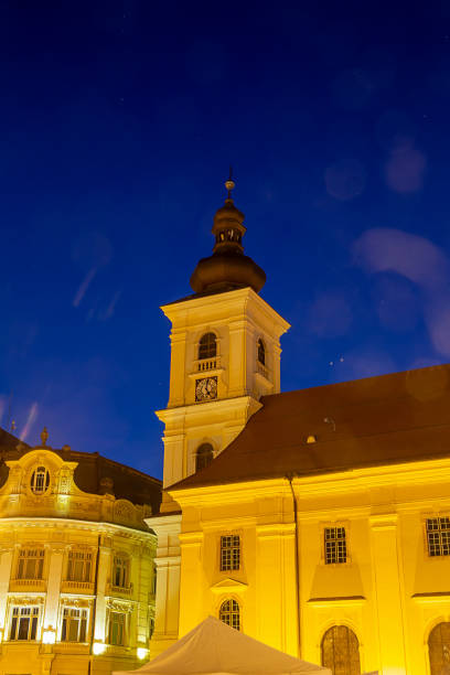 istock The Big Square in Sibiu, Transylvania by night 1336698080