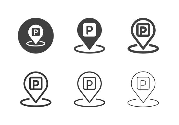 ikony stref parkowania - multi series - road sign symbol global positioning system transportation stock illustrations