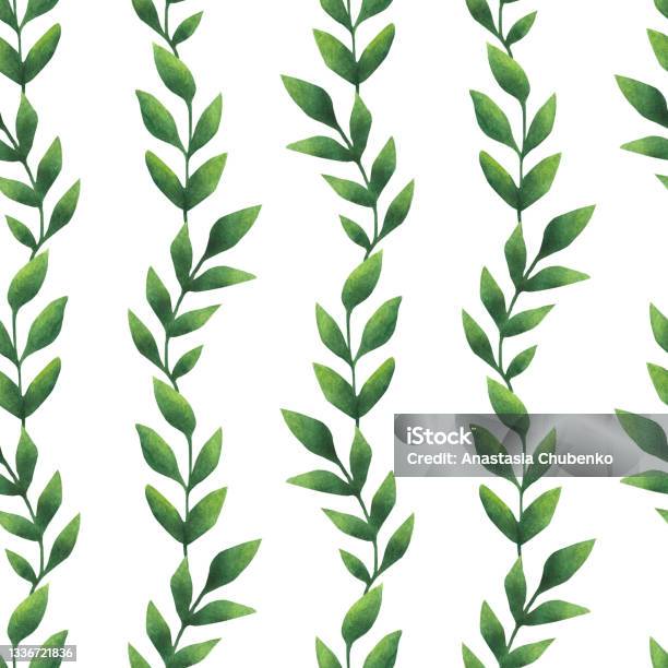 Foto Ranting Daun Daun Cat Air Dan Ranting Pola Mulus Ilustrasi Stok - Unduh Gambar ...