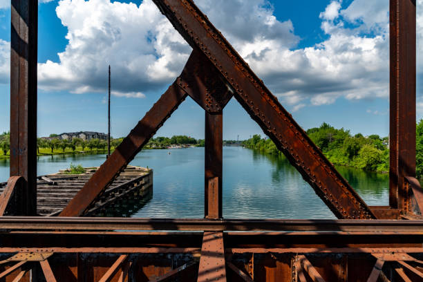 istock Rustic abandoned railroad bridge over the old Welland Canal, Welland, Canada 1336722666