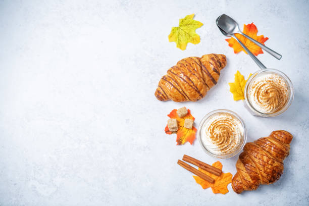 istock Pumpkin spiced Latte Coffee with whipped cream in a glass 1336729711