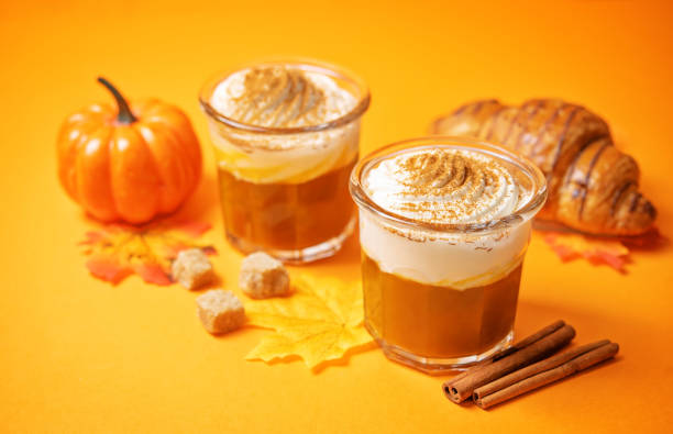 istock Pumpkin spiced Latte Coffee with whipped cream in a glass 1336729717