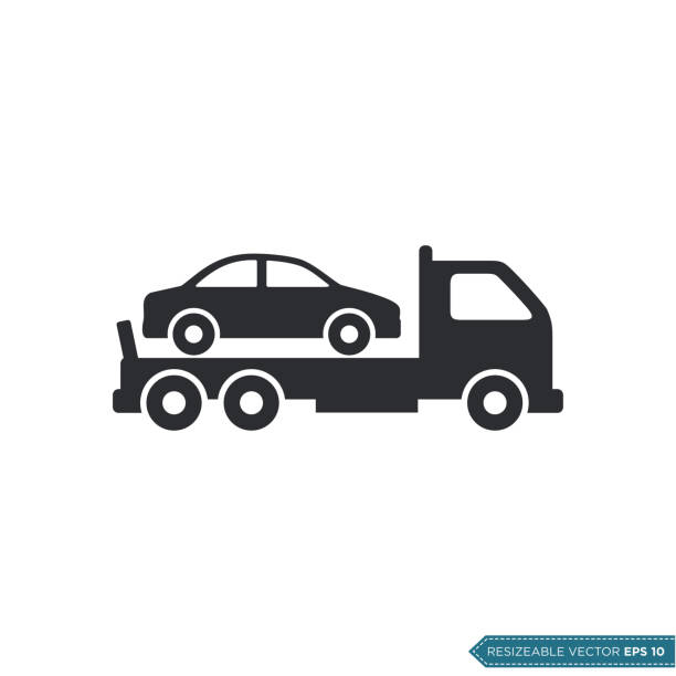 구조 견인 트럭 아이콘 벡터 템플릿 평면 디자인 - tow truck towing car truck stock illustrations