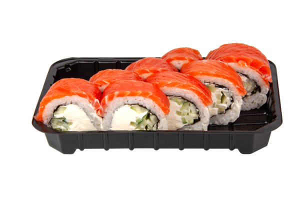 istock Philadelphia roll sushi in black box isolated on the white 1336731024