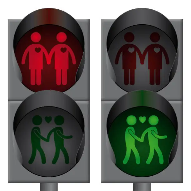 Vector illustration of Traffic Pedestrian Light with a gay love couple.