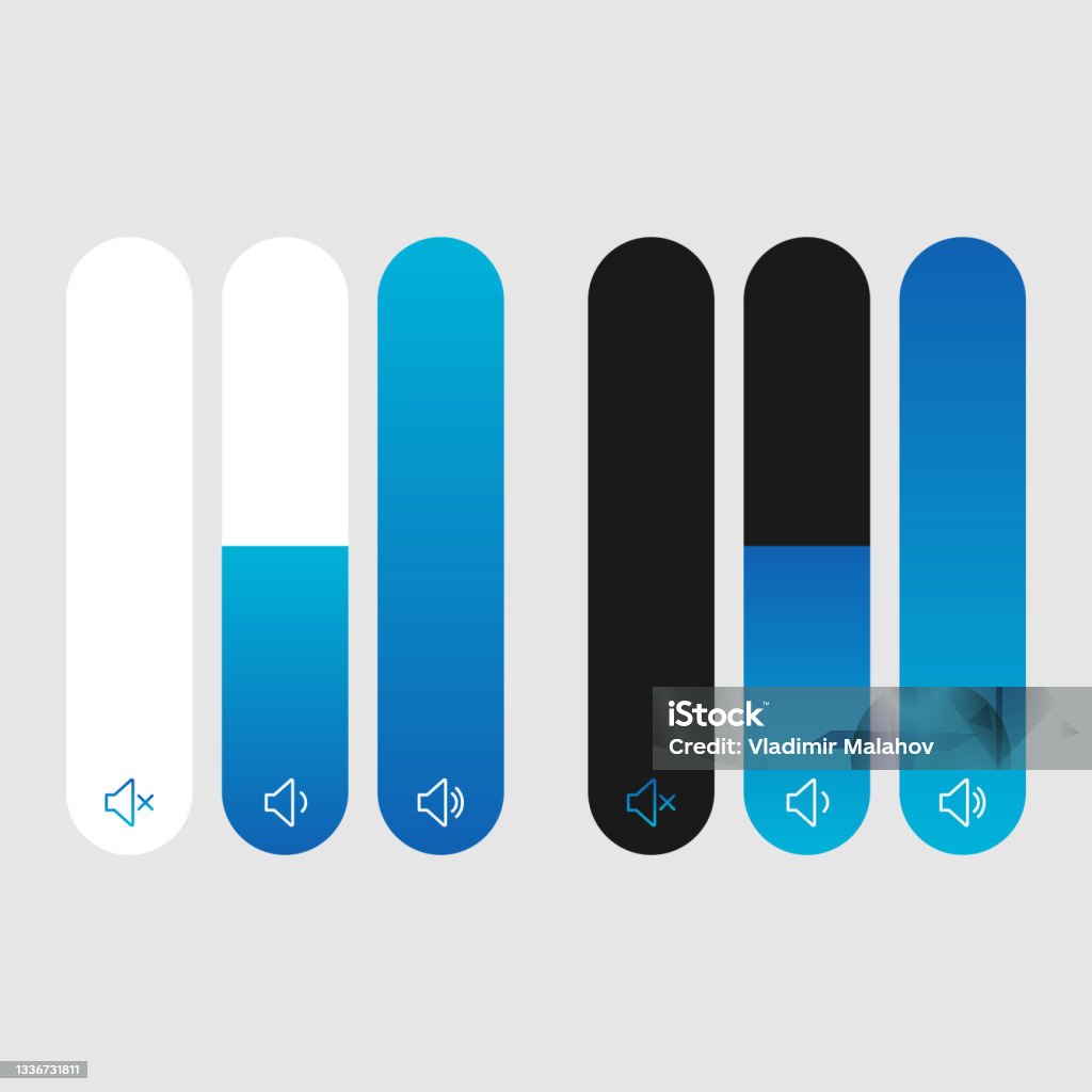 Blue volume indicator in light and dark versions. Blue volume indicator in light and dark versions. Created for applications, players and level visualization. Volume - Fluid Capacity stock vector
