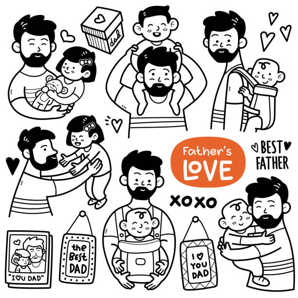 ilustrações de stock, clip art, desenhos animados e ícones de fatherhood doodle illustration - father fathers day baby child