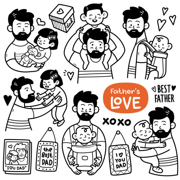 отцовство дудл иллюстрация - love fathers fathers day baby stock illustrations