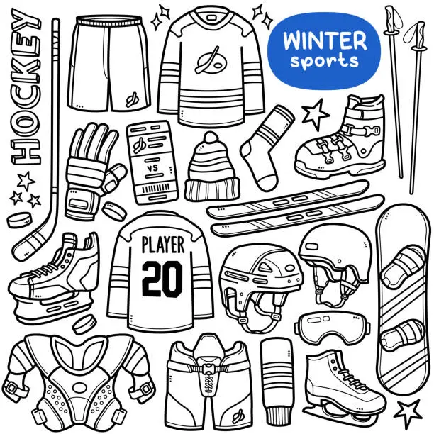 Vector illustration of Winter Sports Doodle Illustration