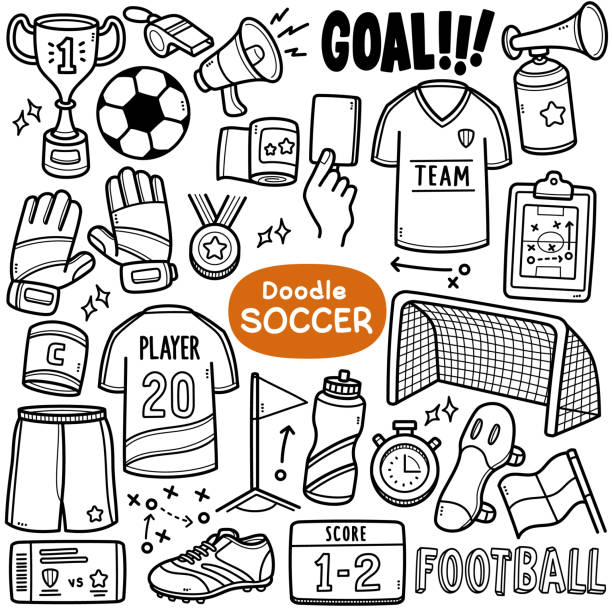 ilustrações de stock, clip art, desenhos animados e ícones de soccer doodle illustration - soccer glove